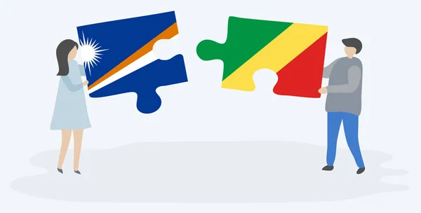 Dvojice Drží Dvě Skládanky Marshallese Congolesskými Vlajkami Marshallovy Ostrovy Konžská — Stockový vektor