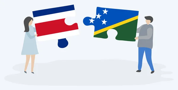 Paar Houden Twee Puzzels Stukken Met Costa Ricaanse Solomon Eiland — Stockvector