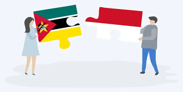 모잠비크와 인도네시아 국기와 조각을 모잠비크와 인도네시아 — 스톡 벡터