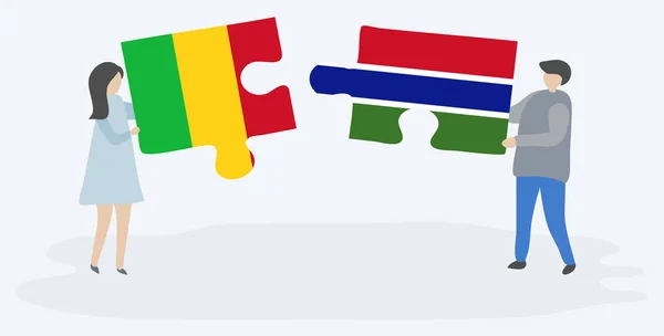 Coppia Contenente Due Pezzi Puzzle Con Bandiere Maliane Gambiane Simboli — Vettoriale Stock
