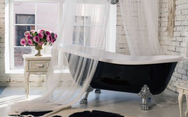 Loft tarzı oda Klasik vintage siyah küvette