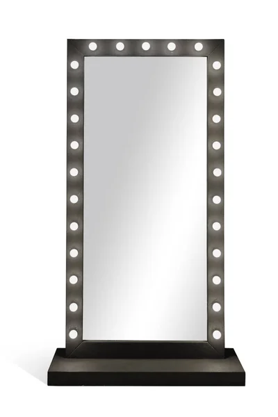 Stand robe miroir avec des ampoules cadre isolé sur fond blanc — Photo