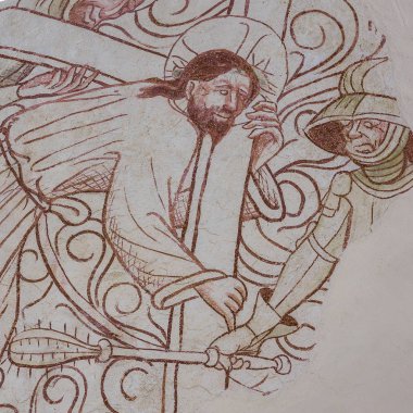 VIA dolorosa iyi fridy üzerinde eski Gotik açık havada Bronnestad, İsveç, 11 Mayıs 2018 çarmıhta İsa