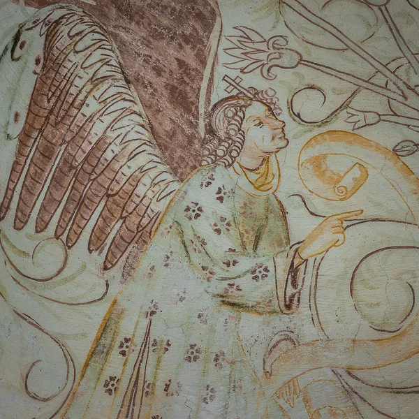 Annunciation Archangel Gabriel Visits Virgin Mary Medieval Gothic Fresco Bronnestad — Stock Photo, Image