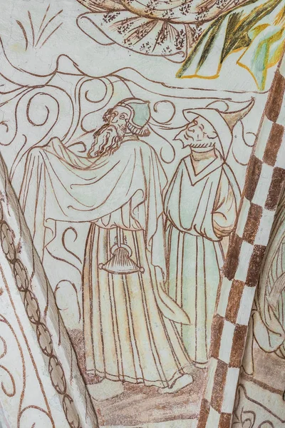 Священник Симеон Иосиф Ждут Обрезания Иисуса Средневековой Готической Настенной Живописи — стоковое фото