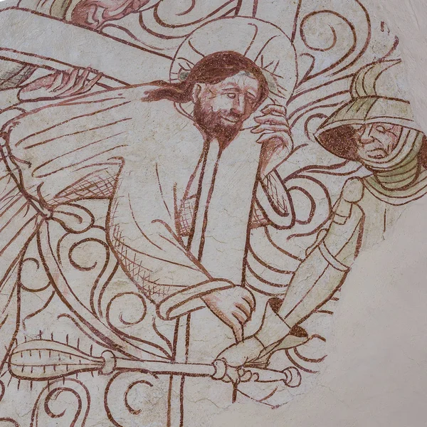 Isus Crucea Dolorosa Fridy Bun Frescă Gotică Veche Din Bronnestad — Fotografie, imagine de stoc