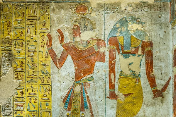 Pintura Egípcia Antiga Dois Deuses Túmulo Vale Dos Reis Túmulo — Fotografia de Stock