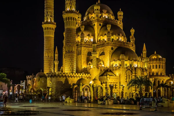 People Walk Front Sahaba Mosque Night Sharm Sheikh Egypt October — стоковое фото