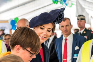 Crown princess Mary visit the childrens tent at the inauguration of the new bridge in Frederikssund