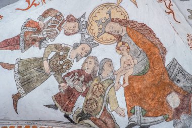 Antik duvar boyama, magi altın, buhur ve myr getirmek