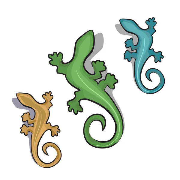 Desenhos Animados Ilustração Vetorial Geckos Coloridos — Vetor de Stock