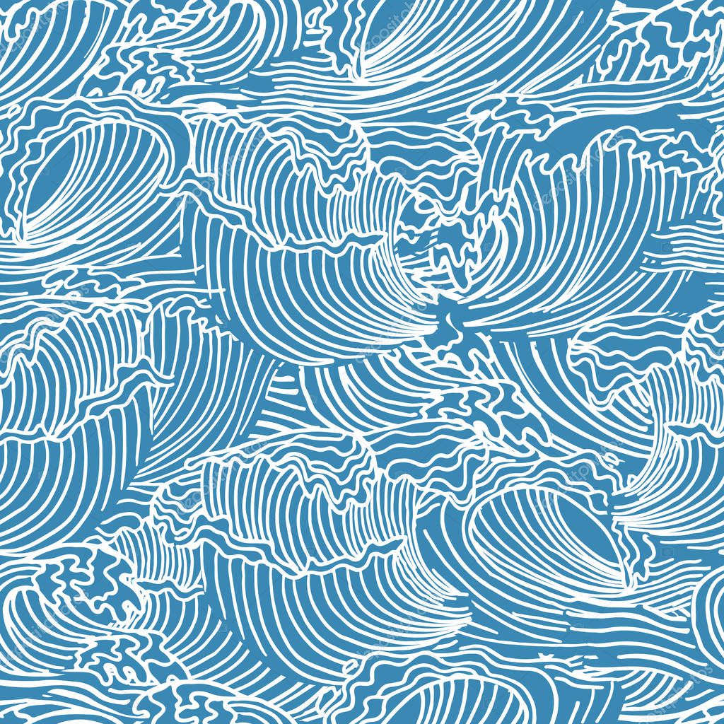 white sea waves vector seamless pattern