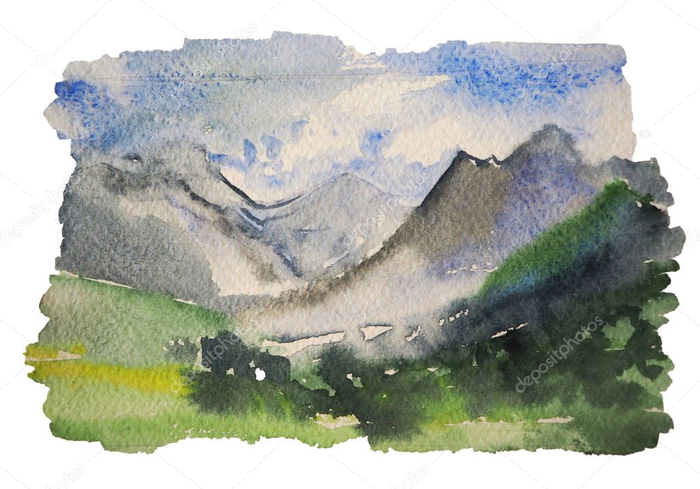Watercolor mountains painting
