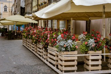Çiçeklerle süslü sokak Cafe