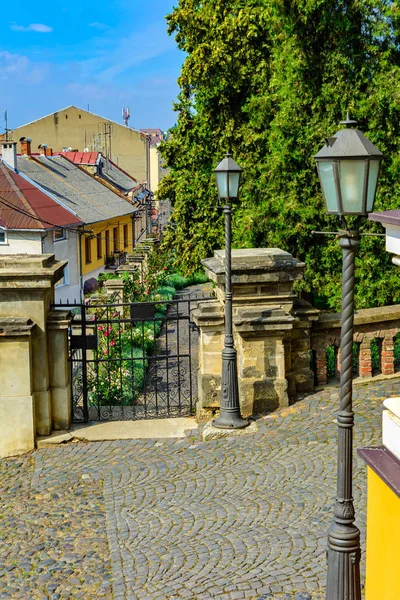 Vecchia Strada Uzhhorod Vista Vicino Alla Cattedrale Krestovozdvizhensky — Foto Stock