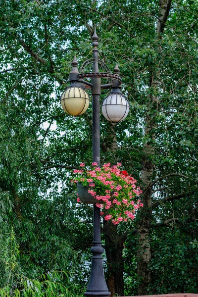 Street Lamppu Kukkia Maljakoita — kuvapankkivalokuva