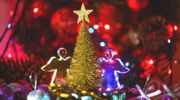 Composición Año Nuevo Ángel Árboles Navidad Oro Foco Suave Poca — Foto de Stock