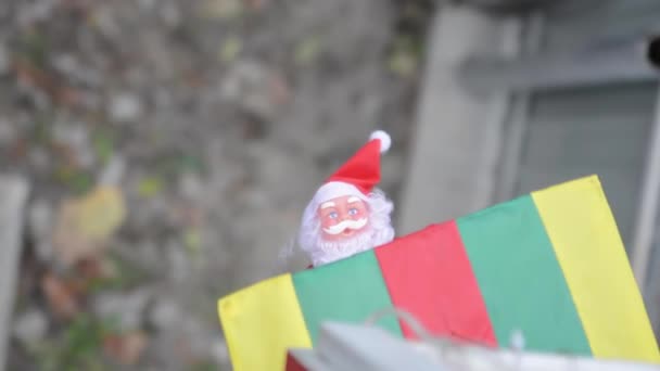 Santa Claus Flying Parachute — Stock Video