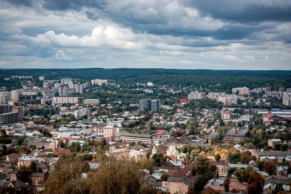 Blick Auf Die Moderne Stadt Lwiw Aus Der Höhe — Stockfoto