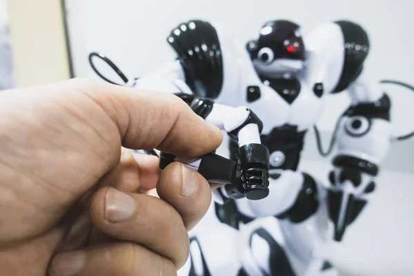 Mano Humana Toca Robot — Foto de Stock