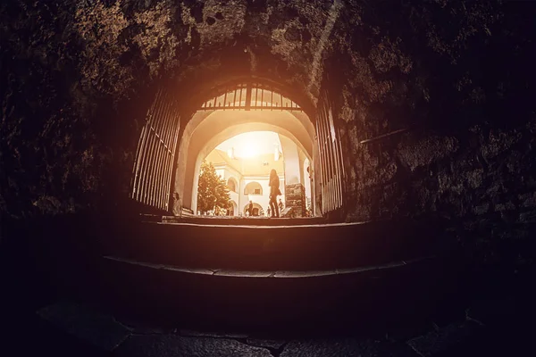 Gate in the ancient fortress. The fortress in Palanok Castle - one of the oldest Ukrainian fortresses in Mukacheve. Toning — Stock Photo, Image