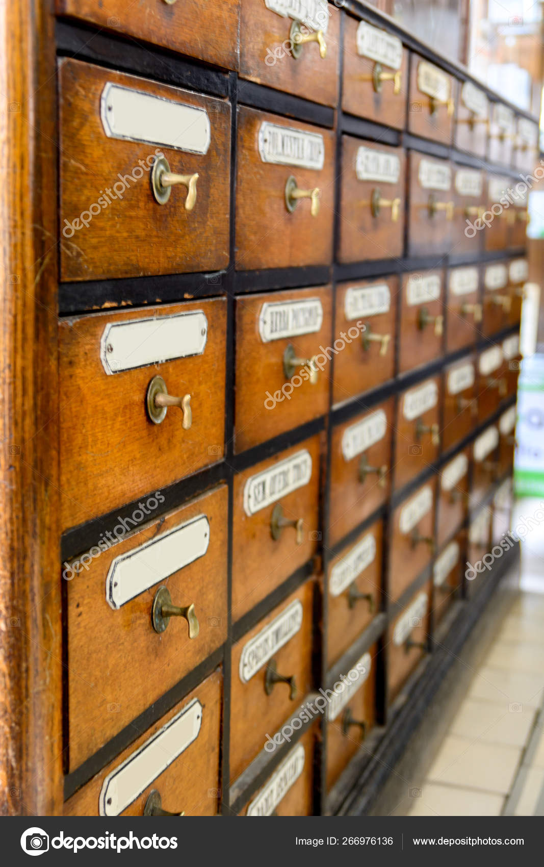 Old Pharmacy Cabinet For Drugs Shallow Depth Of Field Stock