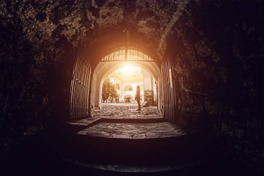 Eski kalenin kapısı. Palanok Kalesi'ndeki kale - Mukacheve'deki en eski Ukrayna kalelerinden biri. Tonlama