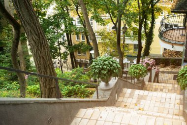 Güzel bir manzarası olan merdivenlerden in..