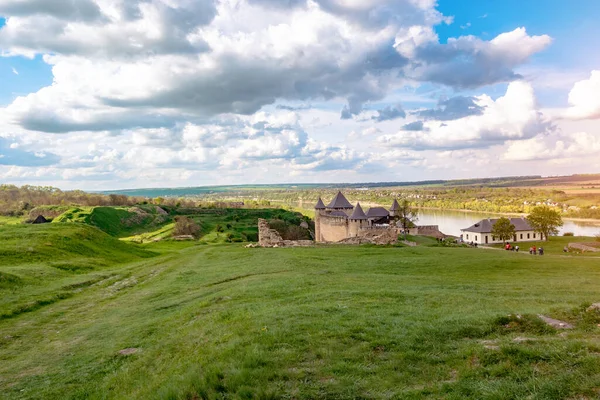 Antigua Fortaleza Junto Río Khotyn Ucrania — Foto de Stock