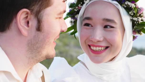 Young happy couple in love outdoor — Stock Video