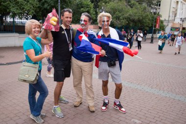 Nizhniy Novgorod, Rusya Federasyonu - 06 Temmuz 2018: Fransa maçtan önce Uruguay - Fransa fanlar. Rusya'nın Dünya Kupası 2018