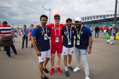 Nizhniy Novgorod, Rusya Federasyonu - 06 Temmuz 2018: Fransa maçtan önce Uruguay - Fransa fanlar. Rusya'nın Dünya Kupası 2018