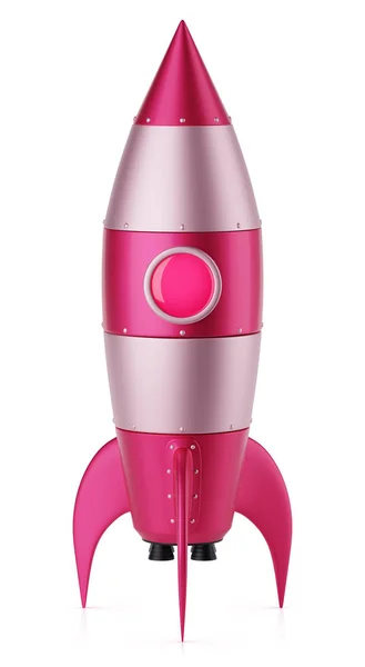 Beyaz Arka Plan üzerinde İzole Rose Pembe Metal Roket. 3d render.