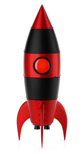 Kırmızı Siyah Metal Roket Beyaz Arka Plan Üzerinde İzole. 3d render.