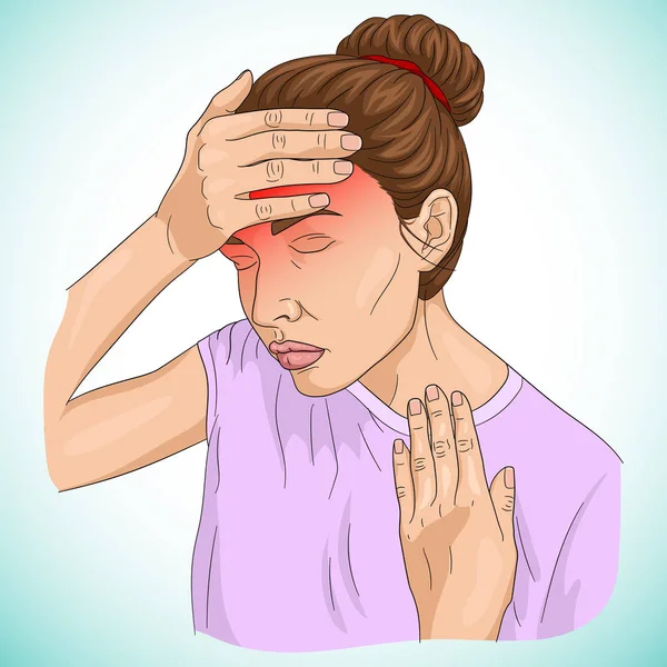 Ilustrasi Sakit Kepala Yang Ditunjukkan Pada Tubuh Wanita - Stok Vektor