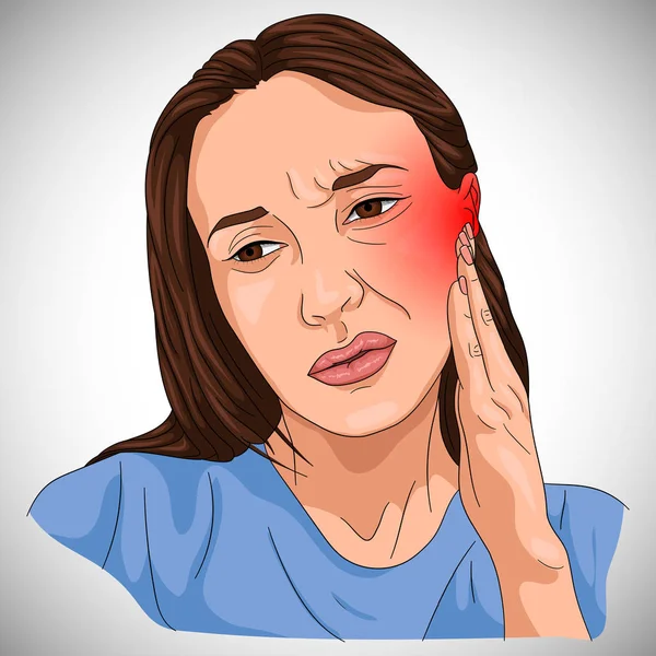 Ear Problems Illustrated Woman Red Designation — Stock Vector