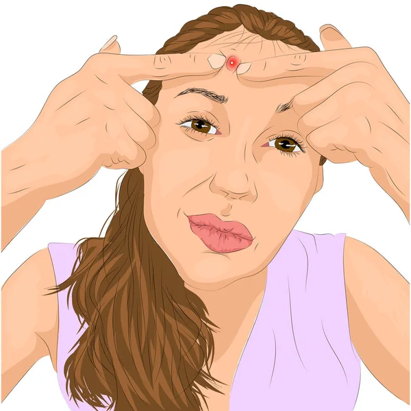 Illustration Acne Problem Woman Face — Stock Vector