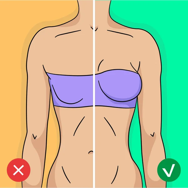 Comparação Peito Mulher Antes Depois Treinamento Cirurgia Estilo Simples Moderno —  Vetores de Stock