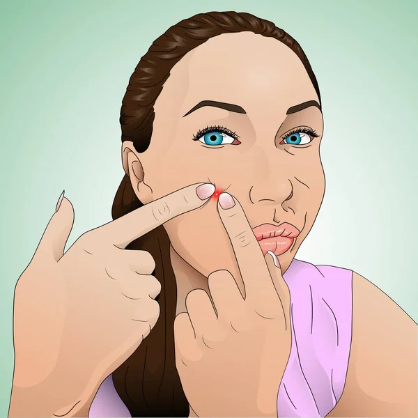 Illustration Acne Problem Woman Face — Stock Vector