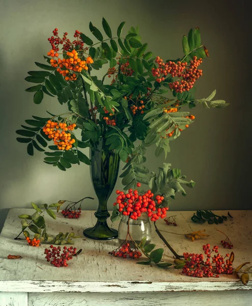 Natura Morta Con Bouquet Cenere Montagna Vintage — Foto Stock