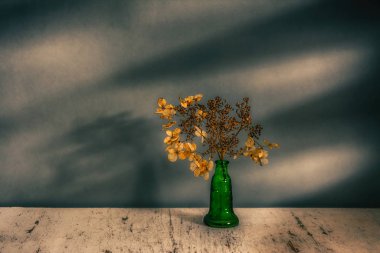 Sonbahar natürmort. Kuru çiçek. Minimalizm.