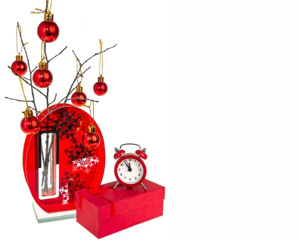 Frohes Neues Jahr Und Frohe Weihnachten Zweige Mit Weihnachtsspielzeug Roter — Stockfoto