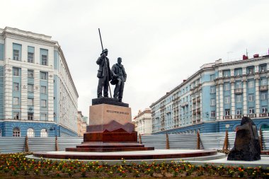 Norilsk, Rusya - 16 Temmuz 2020: Norilsk metalürjistlerinin anıtı.