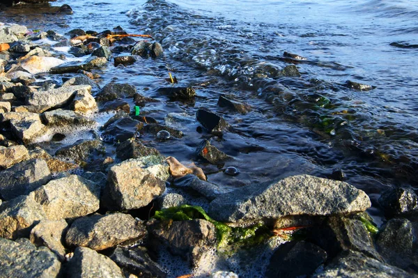 Costa do lago poluída na cidade de Norilsk. — Fotografia de Stock