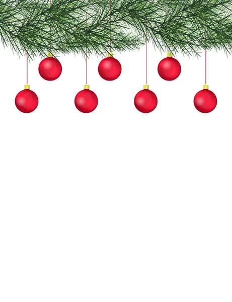 メリー クリスマスと幸せな新年挨拶のカードは Chrirstmas 装飾モミの小枝とクリスマス ボール ベクトル図 — ストックベクタ