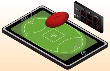 Avustralya Futbolu Infographic Bahçesi, top ve puan tahtası. İzometrik görüntü. İzole. Vektör