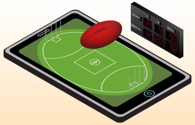 Australian football infographic playground, ball, and scoreboard. Isometric image. Isolated. In vector clipart
