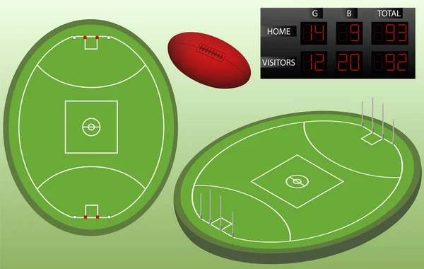 Australische Voetbal Isometrische Speeltuin Bal Scorebord Australische Voetbal Speeltuin Bovenaanzicht — Stockvector