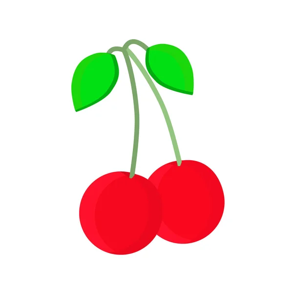 Lahodné Červené Cherry Ikona Izolované Bílém Pozadí Vektorové Ilustrace — Stockový vektor