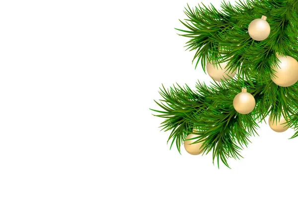 Vrolijke Kerstmis Gelukkig Nieuwjaar Achtergrond Met Spar Takken Kerstballen Geïsoleerd — Stockvector
